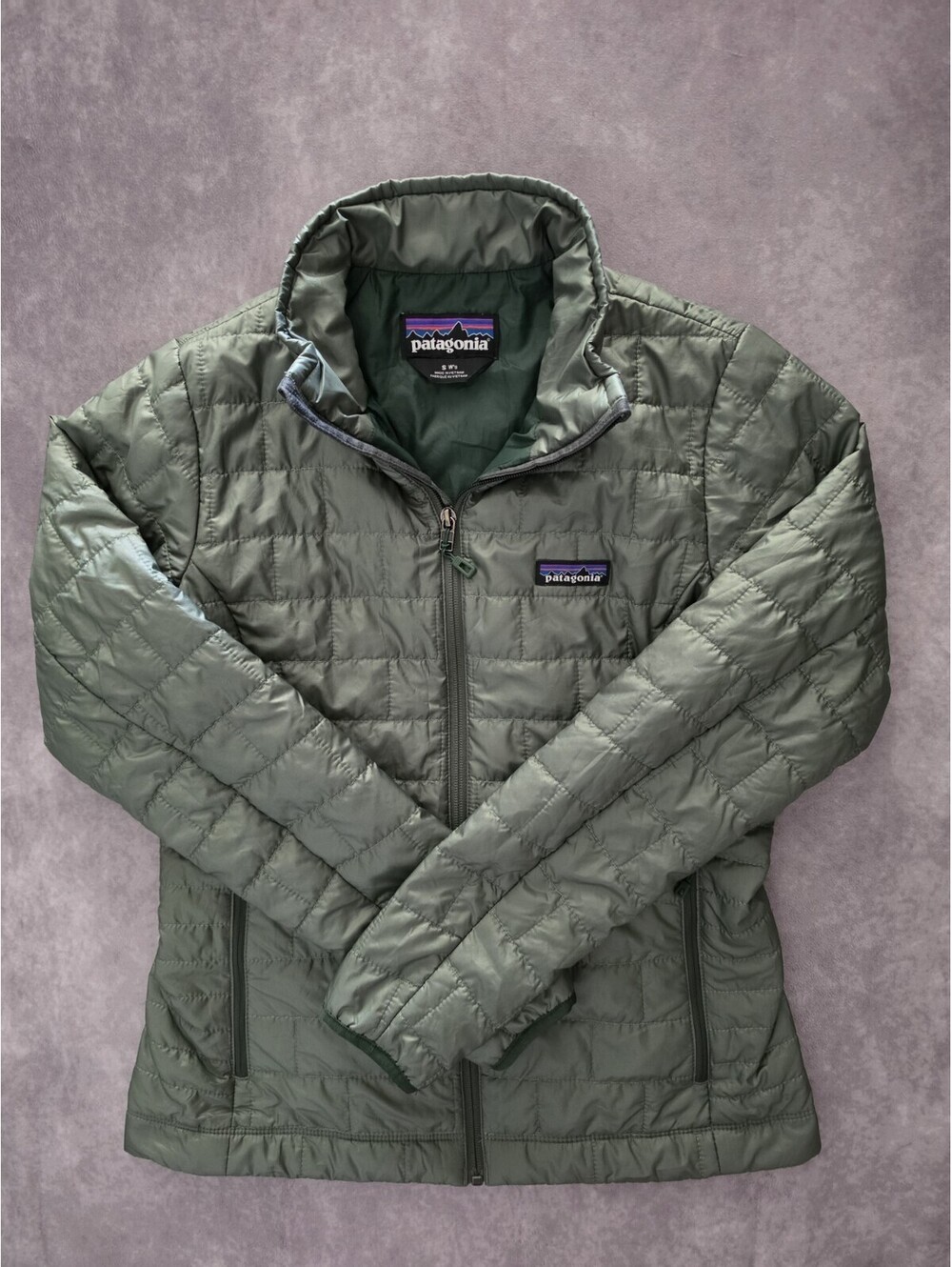 SKU0331 Patagonia Womens Small Nano Puff Green Quilted Full Zip Light Jacket